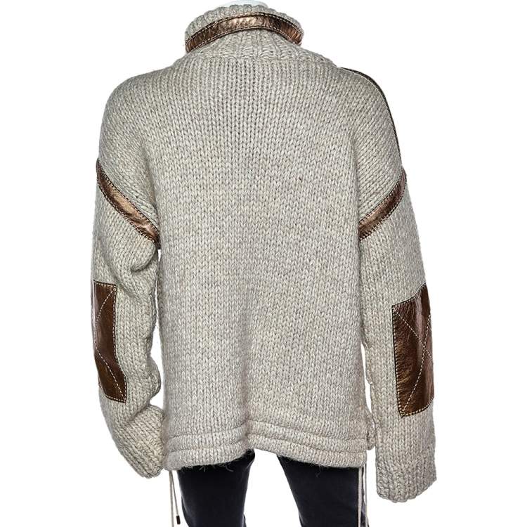 Pre Owned Dolce & Gabbana Beige Alpaca & Wool Leather Patch Detail Turtleneck Oversized Sweater L