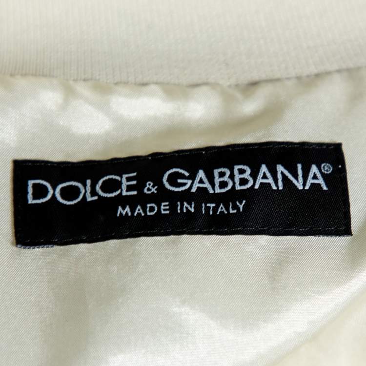 Pre Owned Dolce & Gabbana Grey & Cream Colorblock Synthetic Zip Front Jacket L