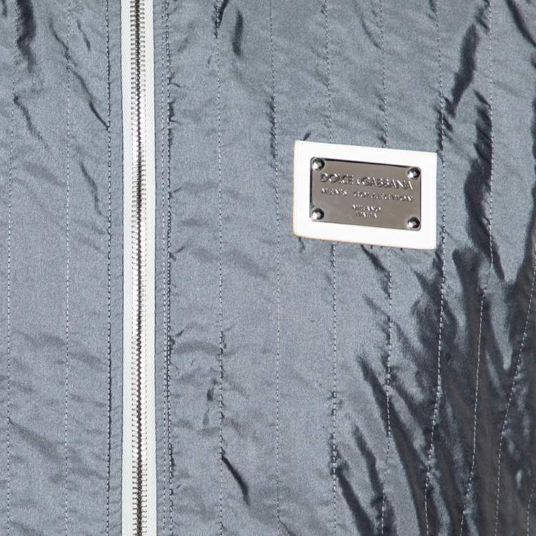 Pre Owned Dolce & Gabbana Grey & Cream Colorblock Synthetic Zip Front Jacket L