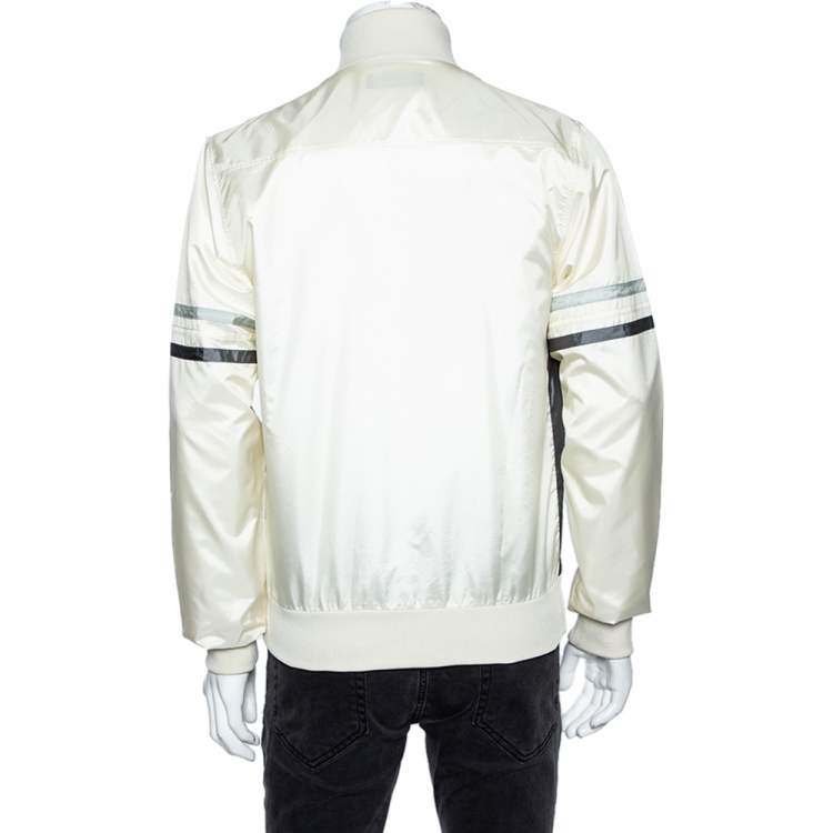 Pre Owned Dolce & Gabbana Grey & Cream Colorblock Synthetic Zip Front Jacket L