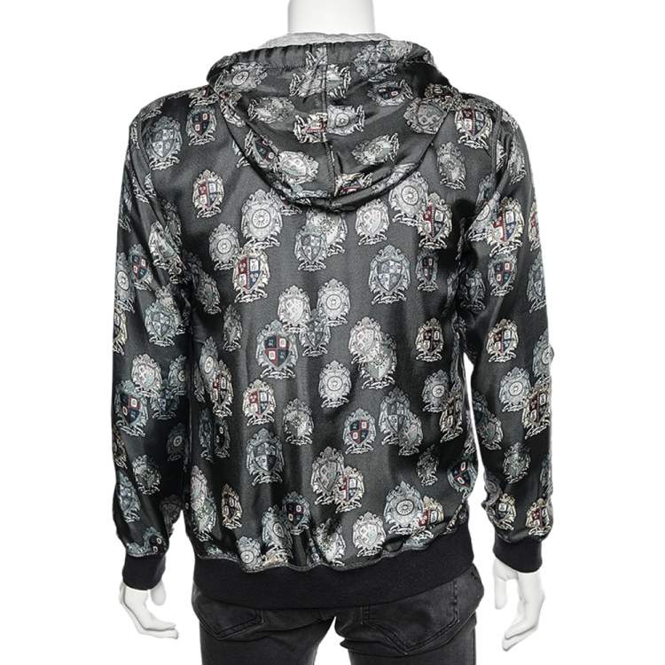 Pre Owned Dolce & Gabbana Grey Crest Silk Hooded Jacket M