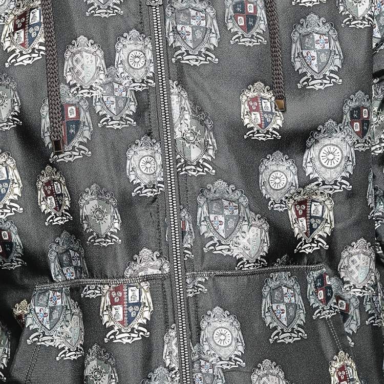 Pre Owned Dolce & Gabbana Grey Crest Silk Hooded Jacket M