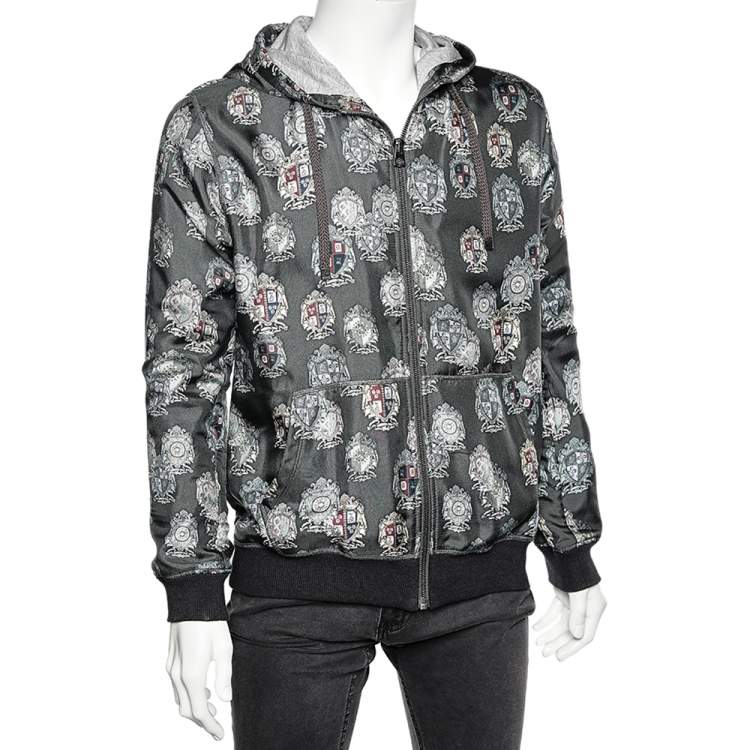 Pre Owned Dolce & Gabbana Grey Crest Silk Hooded Jacket M