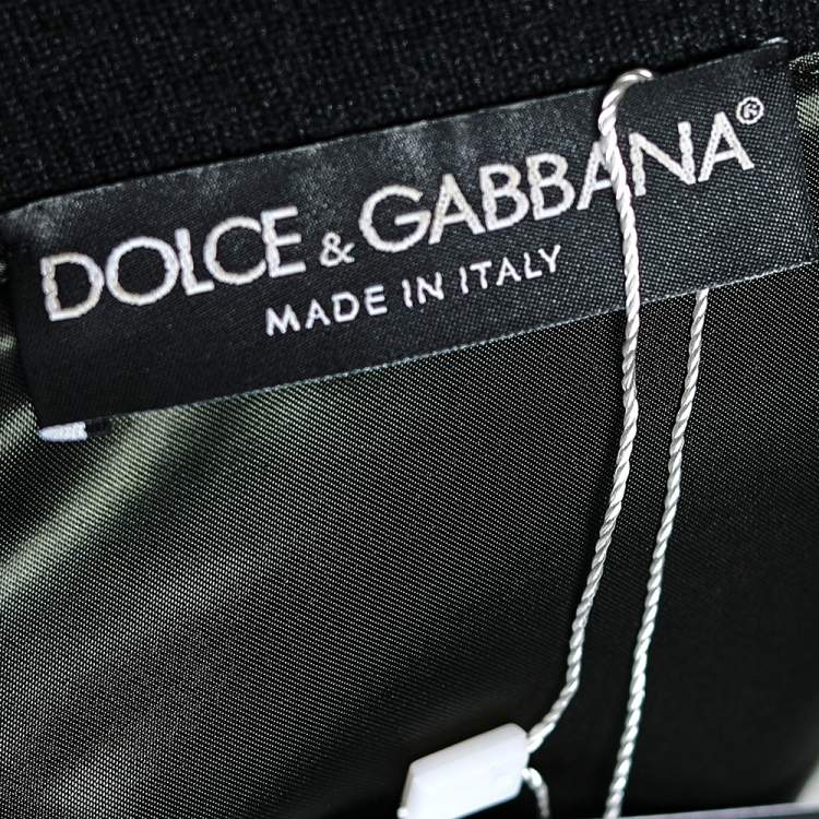 Pre Owned Dolce & Gabbana Military Green Nylon Bee & Crown Embellished Bomber Jacket S