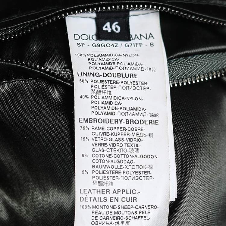 Pre Owned Dolce & Gabbana Military Green Nylon Bee & Crown Embellished Bomber Jacket S
