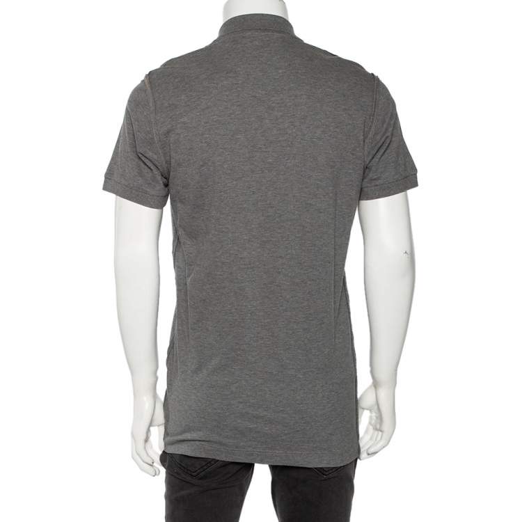 Pre Owned Dolce & Gabbana Grey Cotton Pique Logo Crest Embroidered Polo T-Shirt L