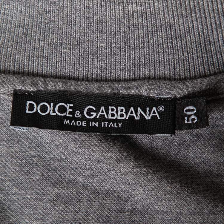 Pre Owned Dolce & Gabbana Grey Cotton Pique Logo Crest Embroidered Polo T-Shirt L