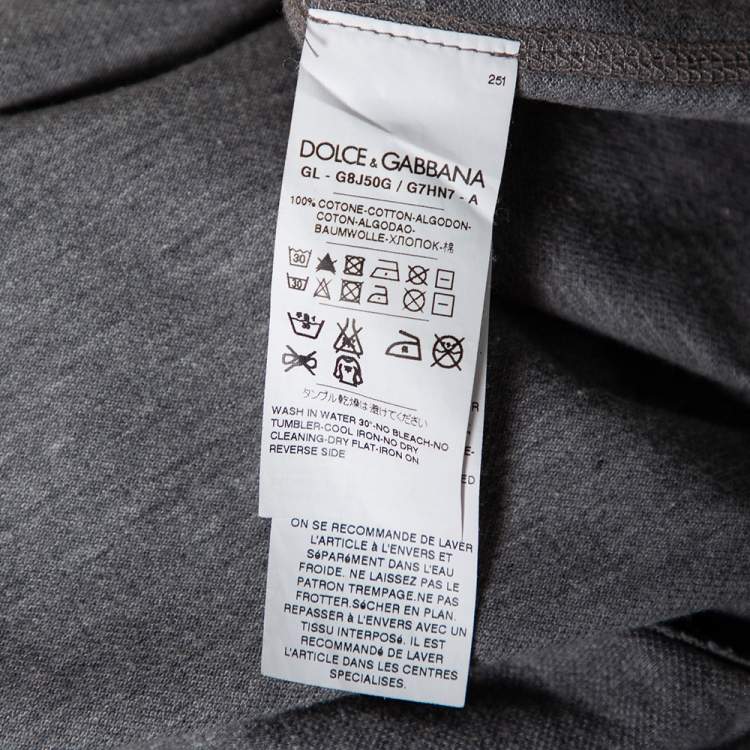 Pre Owned Dolce & Gabbana Grey Cotton Pique Logo Crest Embroidered Polo T-Shirt L