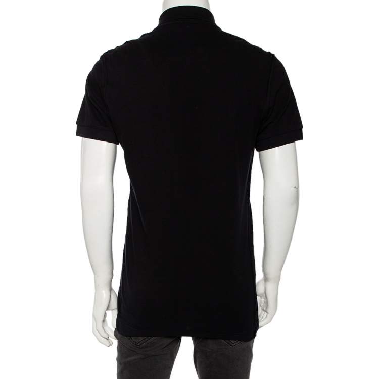 مملوكة مسبقًا Dolce & Gabbana Black Cotton Pique Logo Crest Embroidered Polo T-Shirt L