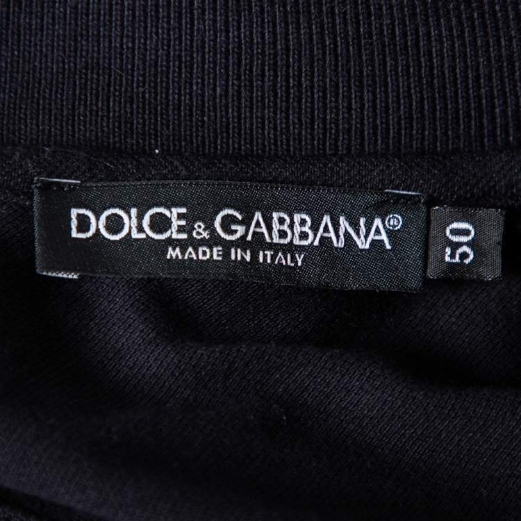 مملوكة مسبقًا Dolce & Gabbana Black Cotton Pique Logo Crest Embroidered Polo T-Shirt L