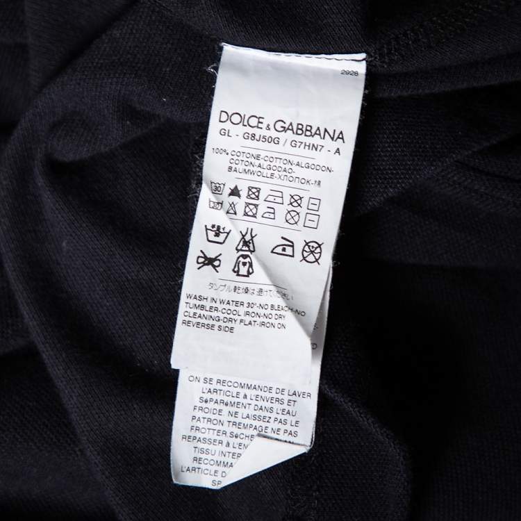مملوكة مسبقًا Dolce & Gabbana Black Cotton Pique Logo Crest Embroidered Polo T-Shirt L