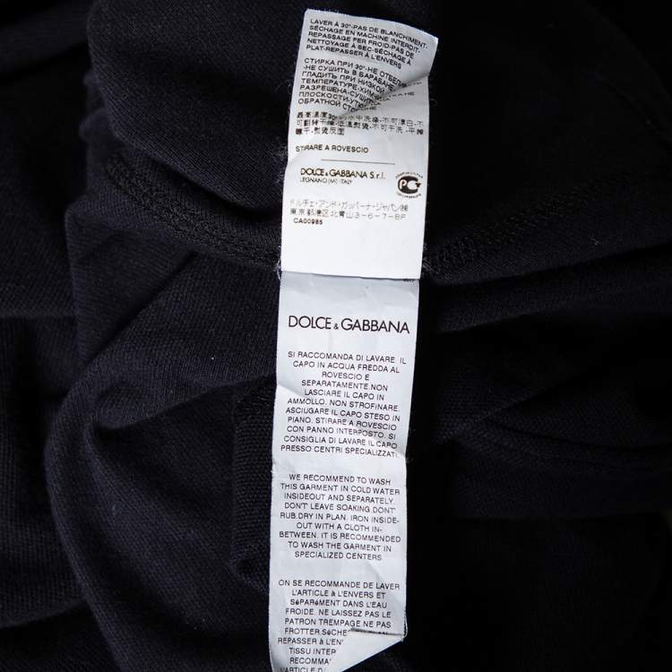 مملوكة مسبقًا Dolce & Gabbana Black Cotton Pique Logo Crest Embroidered Polo T-Shirt L