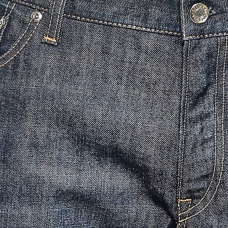 Pre Owned Dolce & Gabbana 14 Gold Navy Blue Denim Straight Leg Jeans 3XL