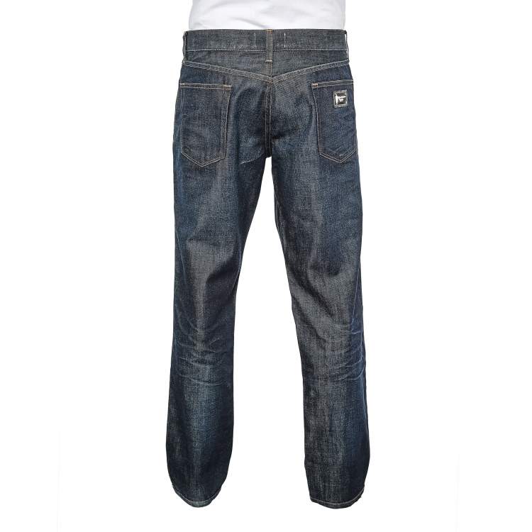 Pre Owned Dolce & Gabbana 14 Gold Navy Blue Denim Straight Leg Jeans 3XL