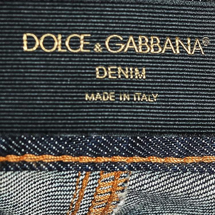 Pre Owned Dolce & Gabbana 14 Gold Navy Blue Denim Straight Leg Jeans 3XL