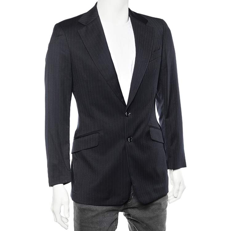 Pre Owned D&G Navy Blue Pinstripe Wool Button Front Blazer S
