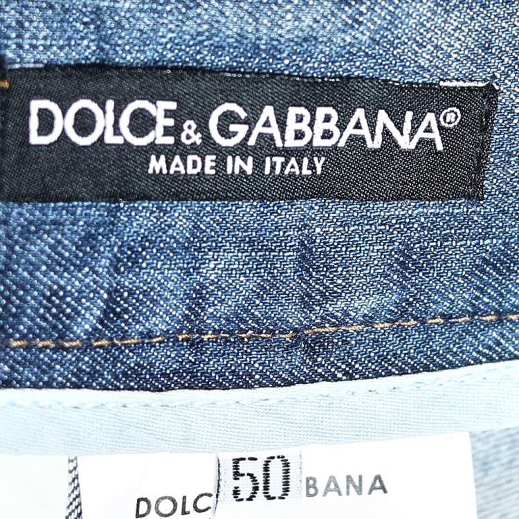 Pre Owned Dolce & Gabbana 20 Blue Denim Loose Fit Distressed Jeans L