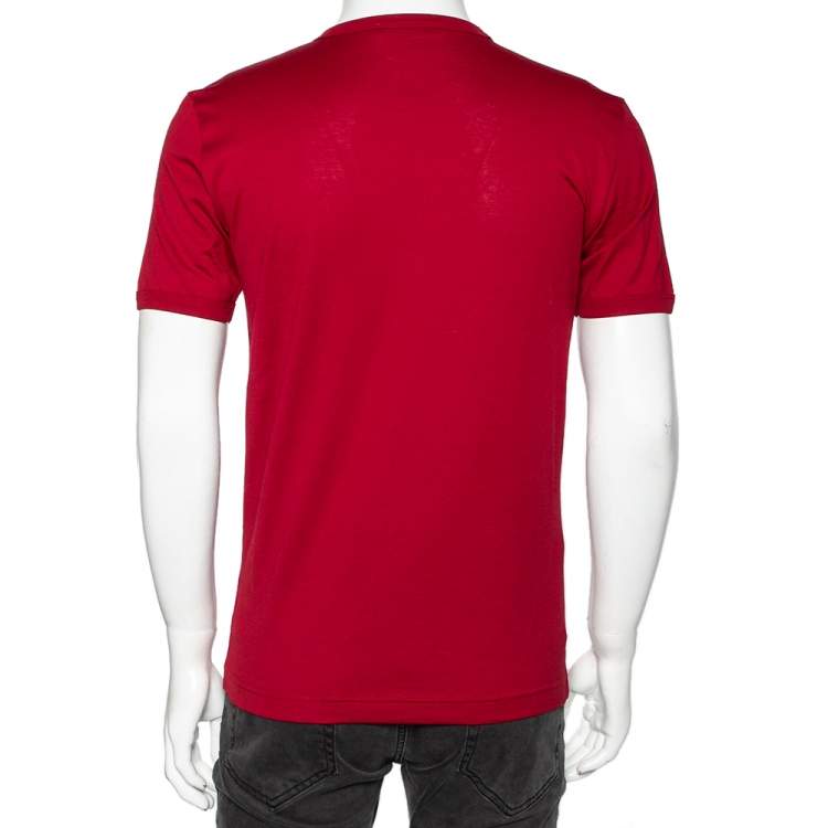 Pre Owned Dolce & Gabbana Red Cotton V-Neck Short Sleeve T-Shirt S