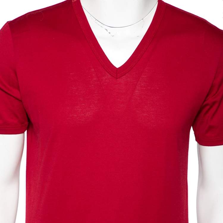 Pre Owned Dolce & Gabbana Red Cotton V-Neck Short Sleeve T-Shirt S