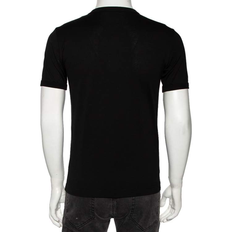 Pre Owned Dolce & Gabbana Black Cotton Knit Buttoned Crewneck T-Shirt S