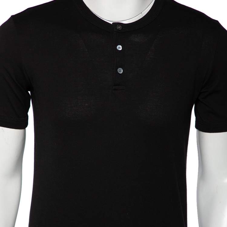 Pre Owned Dolce & Gabbana Black Cotton Knit Buttoned Crewneck T-Shirt S
