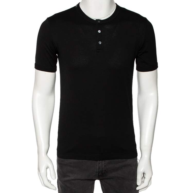 Pre Owned Dolce & Gabbana Black Cotton Knit Buttoned Crewneck T-Shirt S