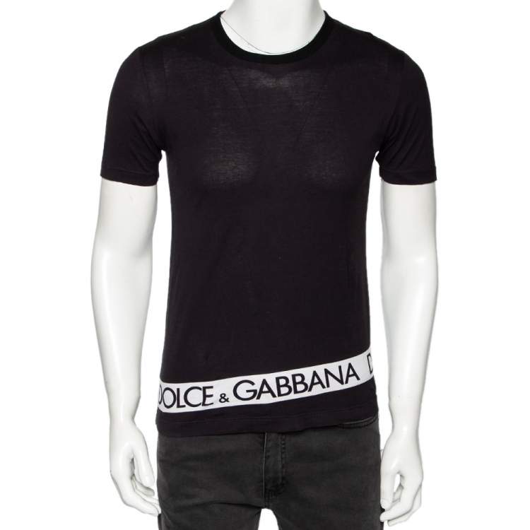 Pre Owned Dolce & Gabbana Black Logo Printed Cotton Crewneck T-Shirt S