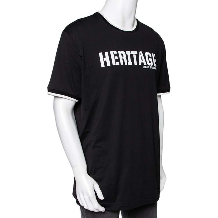 Pre Owned Dolce & Gabbana Black Heritage Printed Cotton Short Sleeve T-Shirt 4XL
