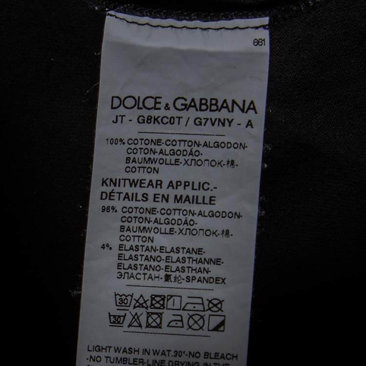 Pre Owned Dolce & Gabbana Black Heritage Printed Cotton Short Sleeve T-Shirt 4XL