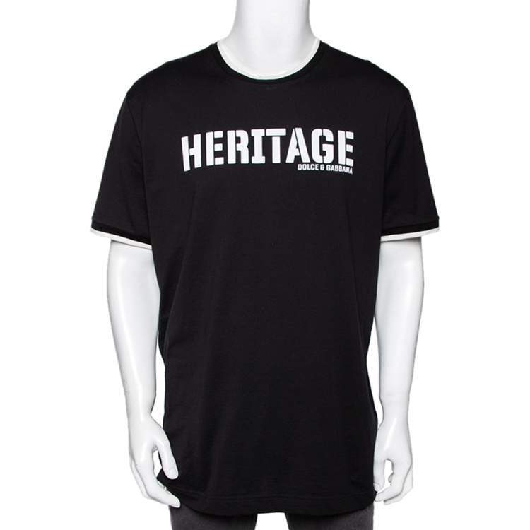 Pre Owned Dolce & Gabbana Black Heritage Printed Cotton Short Sleeve T-Shirt 4XL