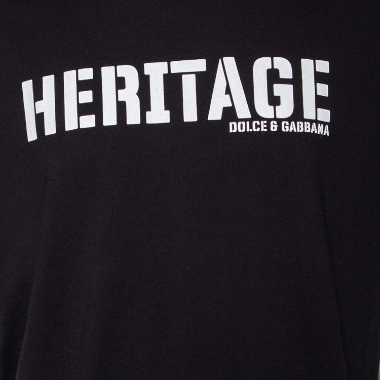 Pre Owned Dolce & Gabbana Black Heritage Printed Cotton Short Sleeve T-Shirt 4XL