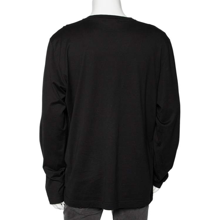 Pre Owned Dolce & Gabbana Black Logo Embroidered Cotton Long Sleeve T-Shirt 4XL