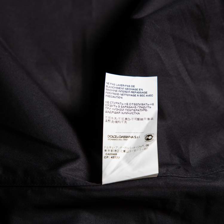 Pre Owned Dolce & Gabbana Black Cotton & Silk Tiger Appliqued Tuxedo Shirt M