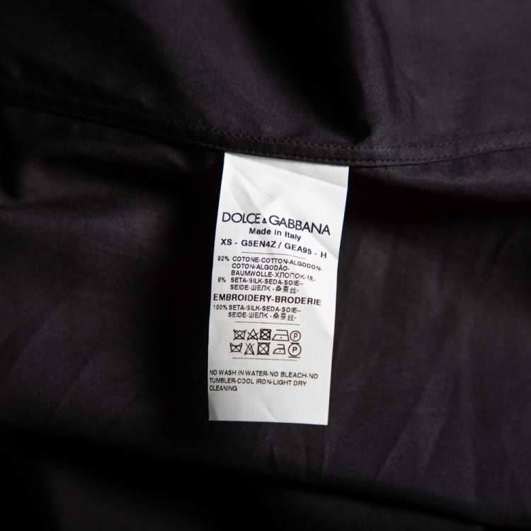 Pre Owned Dolce & Gabbana Black Cotton & Silk Tiger Appliqued Tuxedo Shirt M