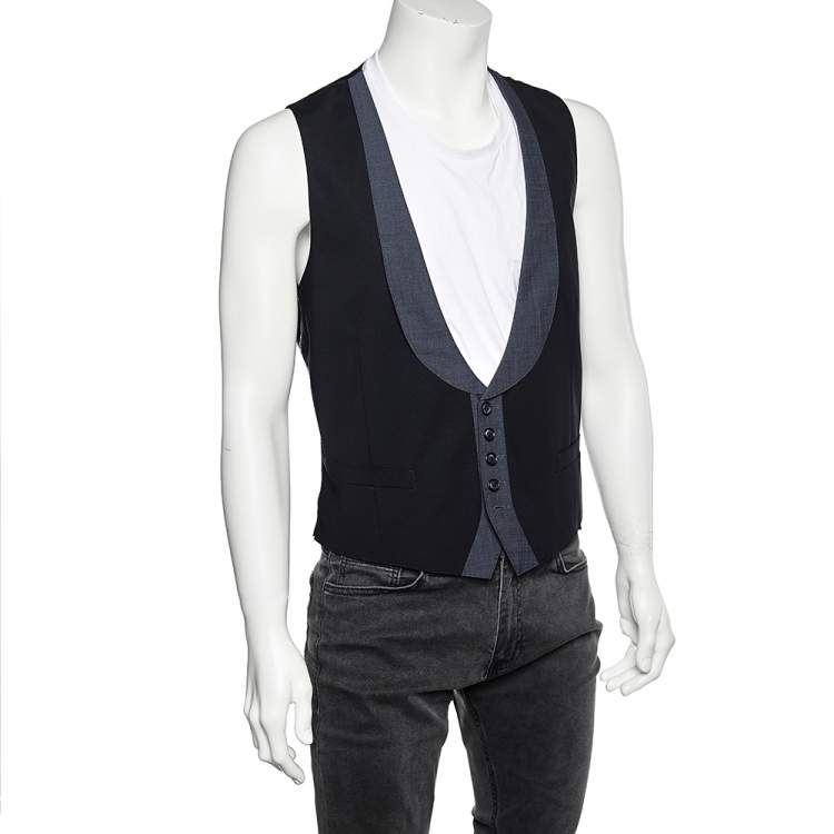Pre Owned Dolce & Gabbana Navy Blue Wool Contrast Trim Sleeveless Vest M