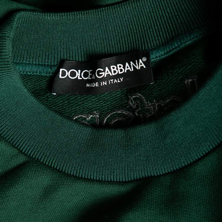 Pre Owned Dolce & Gabbana Green Cotton Appliqued Crewneck Sweatshirt XS