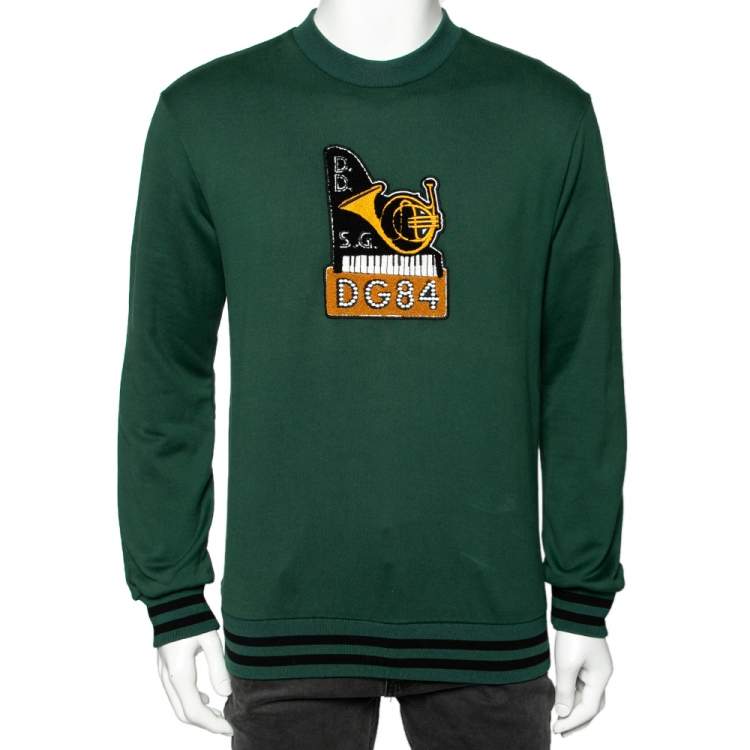 Pre Owned Dolce & Gabbana Green Cotton Appliqued Crewneck Sweatshirt XS