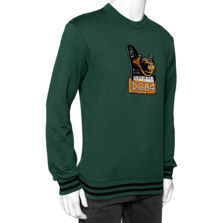 Pre Owned Dolce & Gabbana Green Cotton Appliqued Crewneck Sweatshirt XS