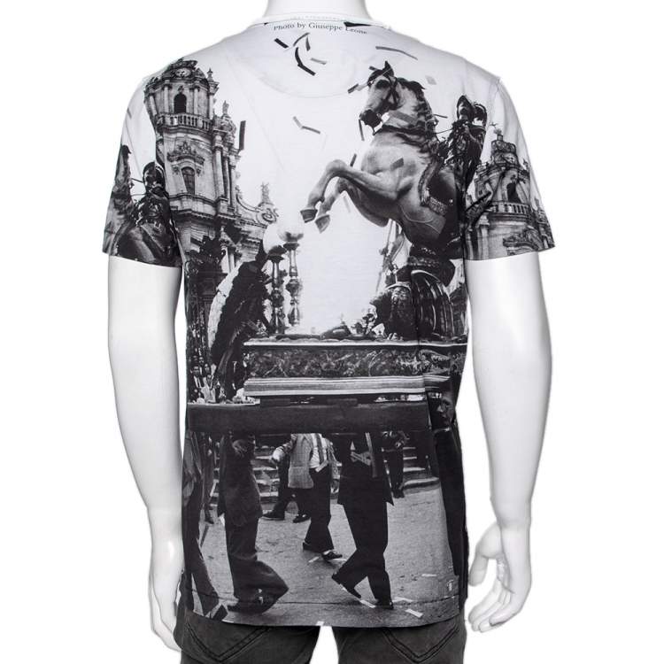 Pre Owned Dolce & Gabbana Monochrome Giuseppe Leone Printed Crewneck T-Shirt XXL