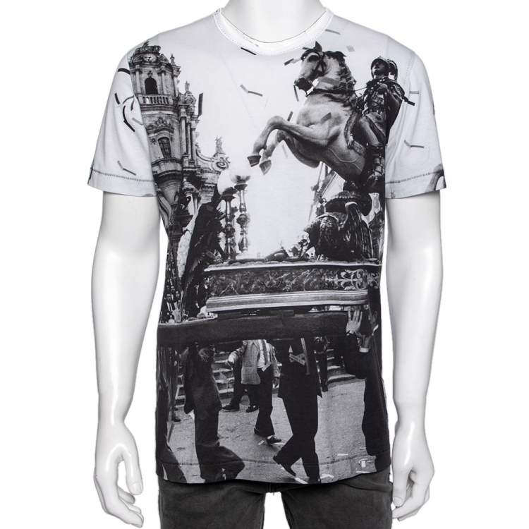 Pre Owned Dolce & Gabbana Monochrome Giuseppe Leone Printed Crewneck T-Shirt XXL
