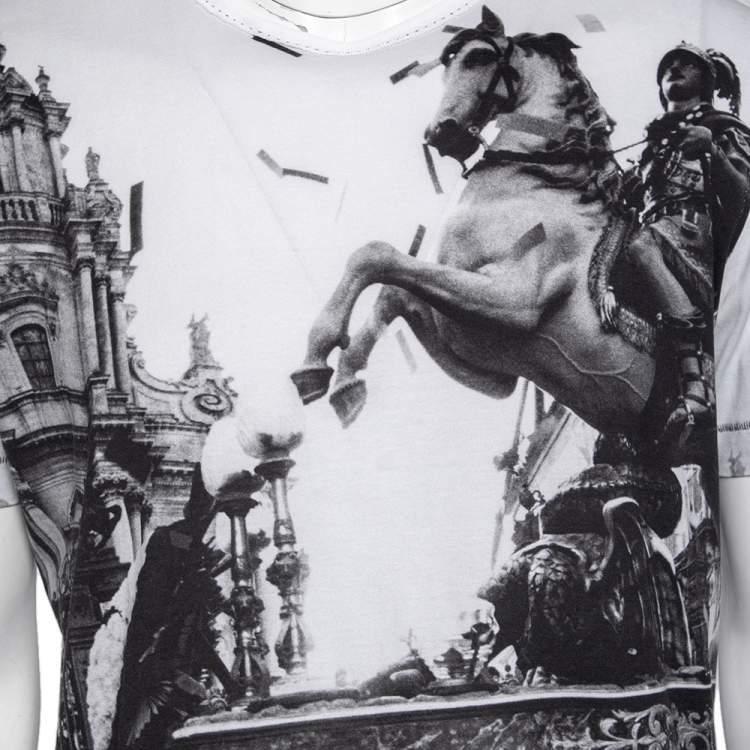 Pre Owned Dolce & Gabbana Monochrome Giuseppe Leone Printed Crewneck T-Shirt XXL