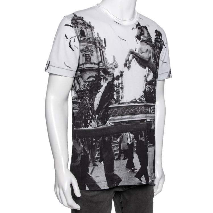 Pre Owned Dolce & Gabbana Monochrome Giuseppe Leone Printed Crewneck T-Shirt XXL