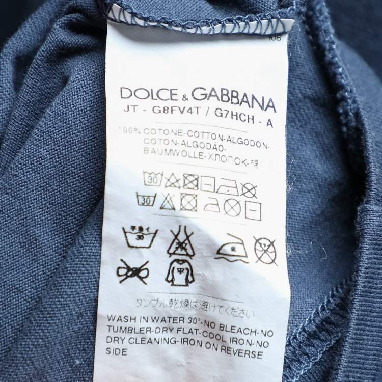 Pre Owned Dolce & Gabbana Blue Crown Embroidered Cotton Crewneck T-Shirt L