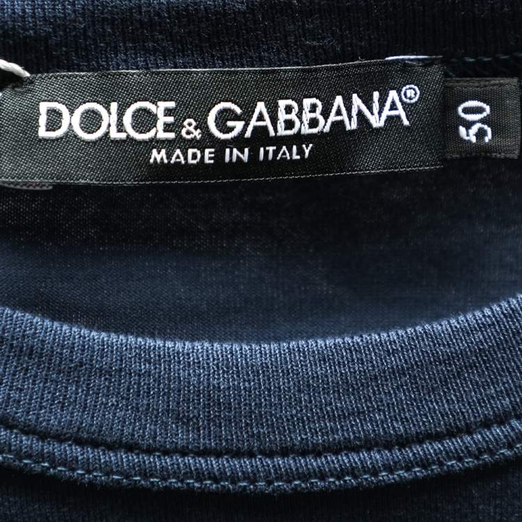 Pre Owned Dolce & Gabbana Blue Crown Embroidered Cotton Crewneck T-Shirt L