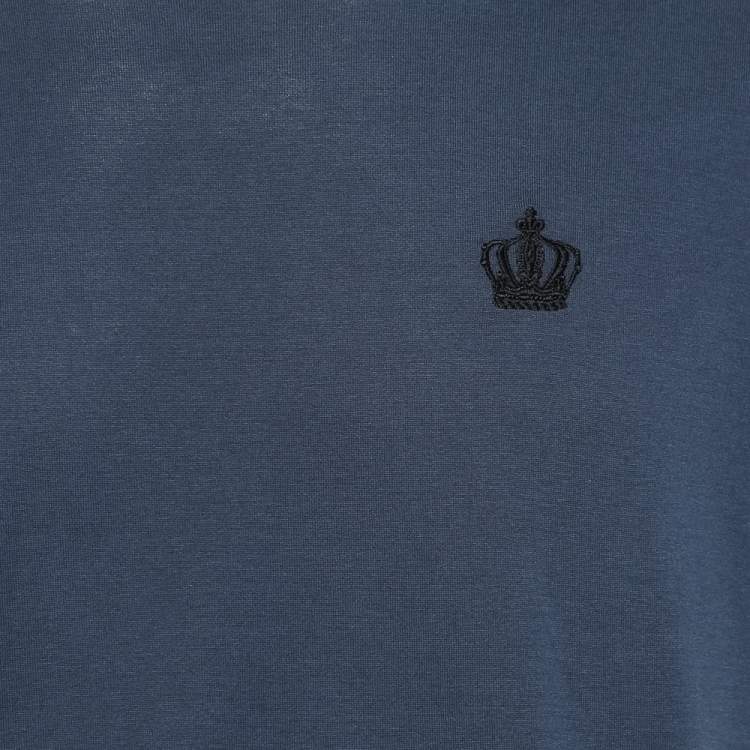 Pre Owned Dolce & Gabbana Blue Crown Embroidered Cotton Crewneck T-Shirt L