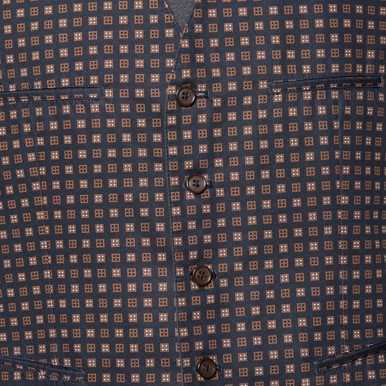 Pre Owned Dolce & Gabbana Navy Blue & Brown Printed Cotton Waistcoat L