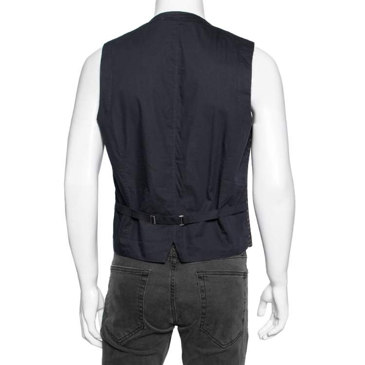 Pre Owned Dolce & Gabbana Navy Blue & Brown Printed Cotton Waistcoat L