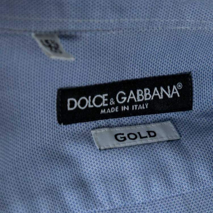Pre Owned Dolce & Gabbana Blue Cotton & Rib Knit Trimmed Button Front Gold Label Shirt M