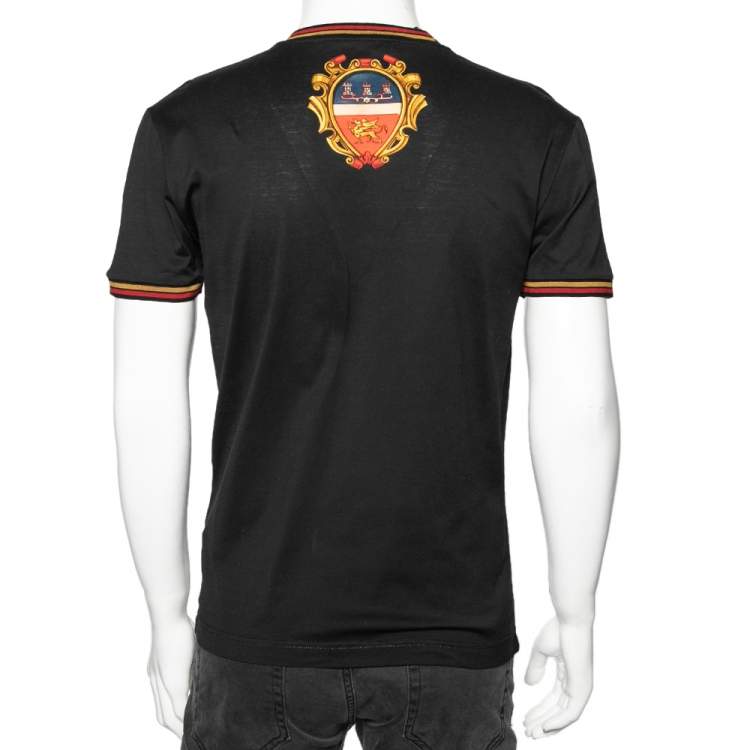 Pre Owned Dolce & Gabbana Black Printed Cotton Crew Neck T Shirt S