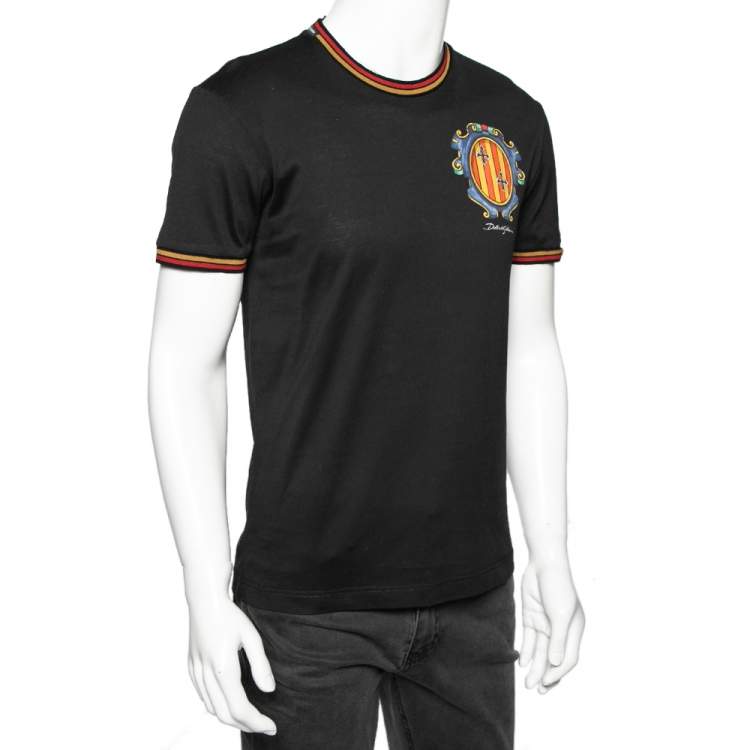 Pre Owned Dolce & Gabbana Black Printed Cotton Crew Neck T Shirt S